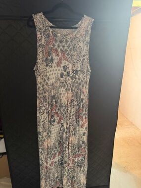 Sleeveless Paisley Maxi Dress in Ivory with Navy and Rust Accents